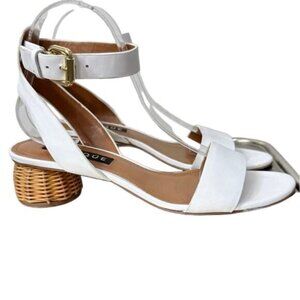 Uterque Zara White Rattan Trim Leather Sandals Heels Womens Shoes 9 w/shoe bag